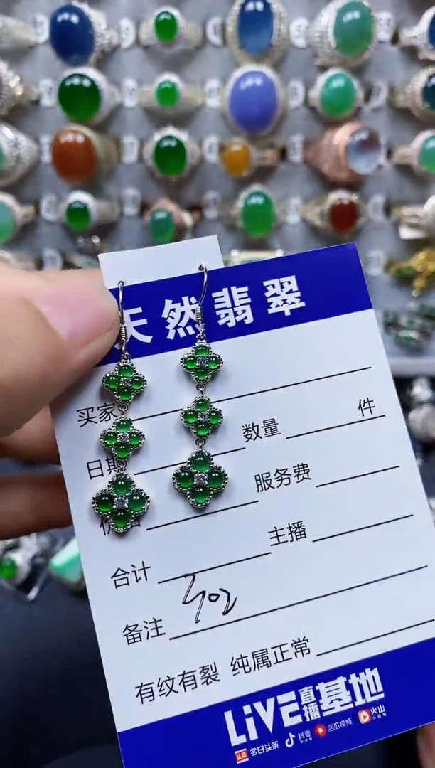 翡翠银S925镶嵌耳饰302