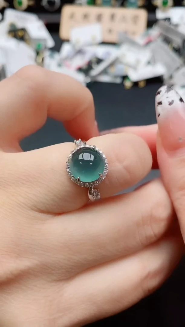 银S925镶嵌戒指翡翠1