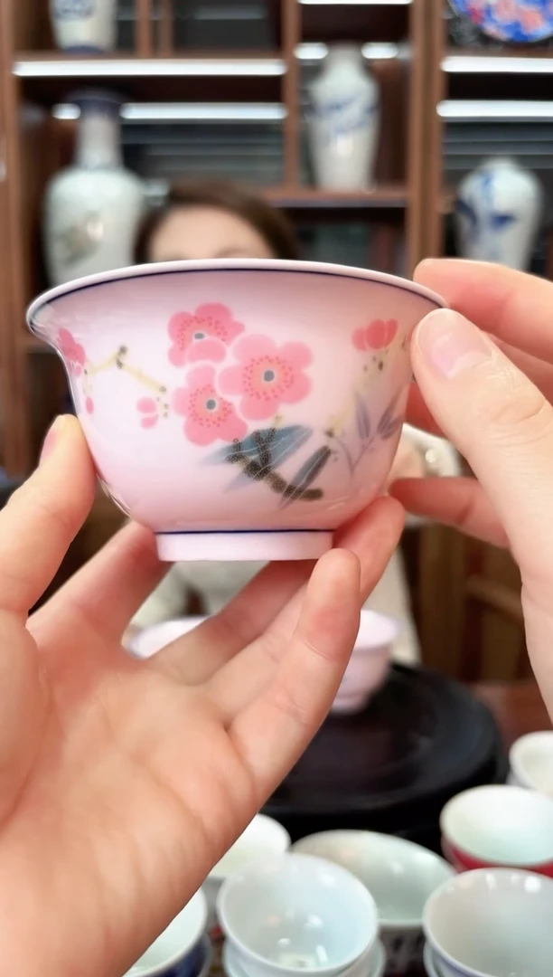 A34翠竹红梅红稀稀压手杯