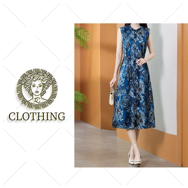 【CLOTHING/原创设计】中国风优雅花纹圆领连衣裙无袖碎花裙#8057