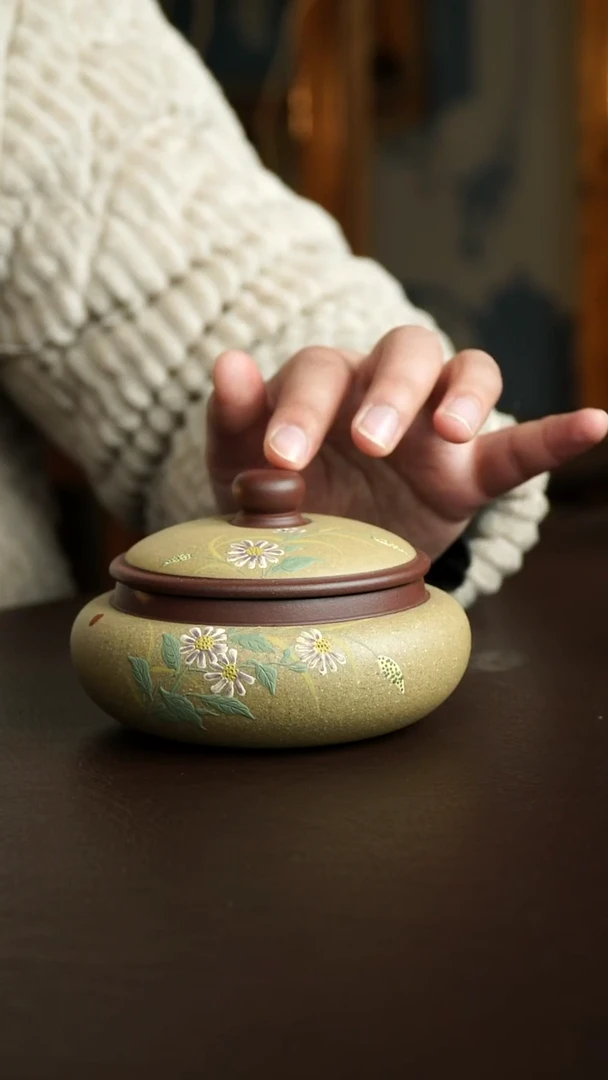 茶杯紫砂20号 小雏菊茶叶罐80克 宜兴紫砂原矿作品