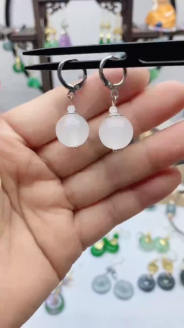 和田玉银S925镶嵌耳饰144