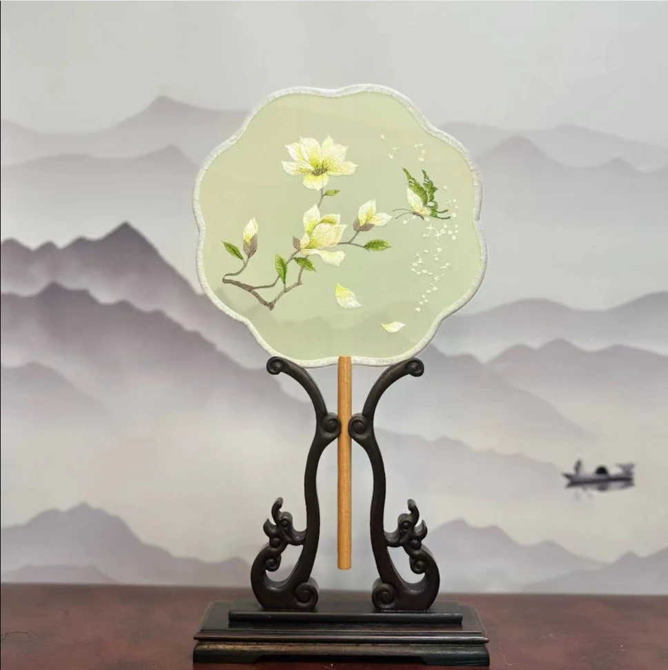 （2把）10 青兰蝴蝶（新款）174号蓝玉兰蝴蝶刺绣团扇