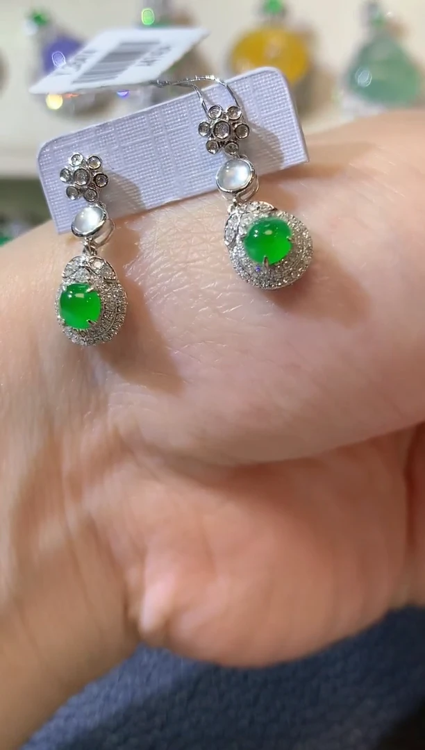 【闪购商品】翡翠耳饰18K金镶嵌A34 翡翠多样性发一件