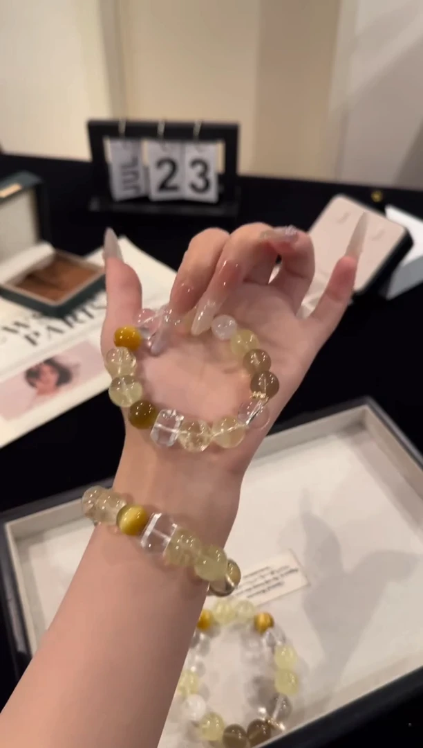 水晶手串合金黄水晶多宝x2045