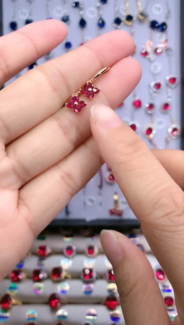 【闪购商品】红宝石耳饰银S925镶嵌玫瑰金