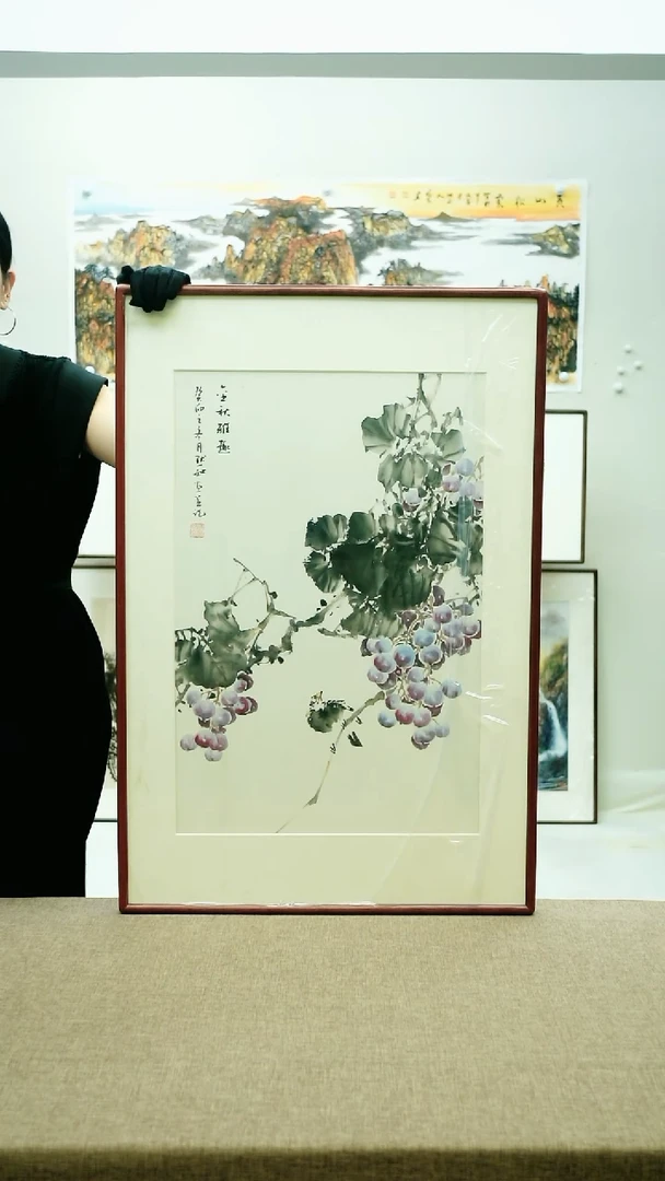 国画92*62陈默如手绘花鸟带框