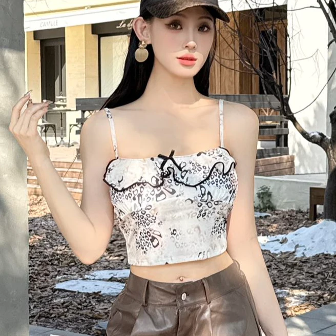 新款蕾丝拼接碎花吊带背心女甜美外穿性感辣妹印花设计吊带2234B
