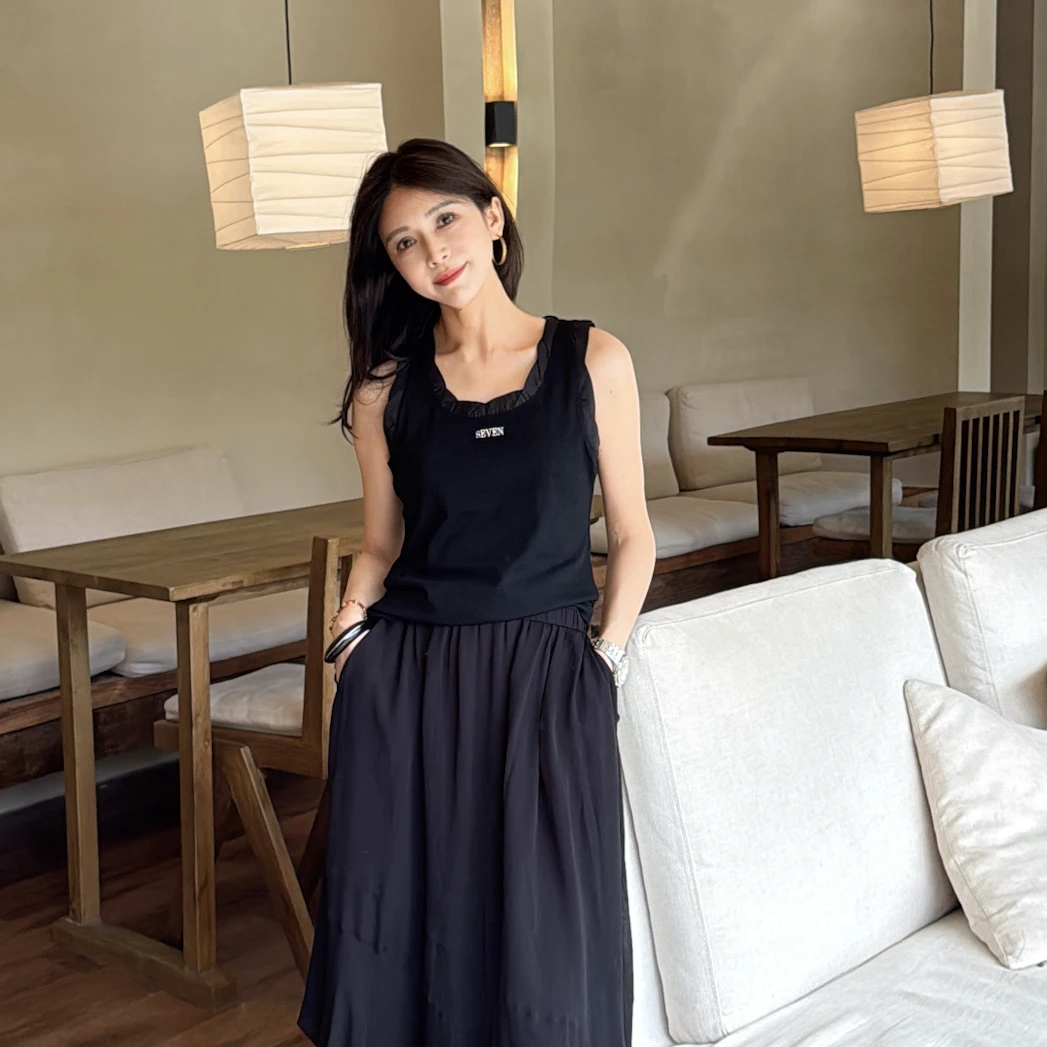 LYXZ x 大小与【小晴空】夏季新款木耳花边字母坎肩背心上衣78658