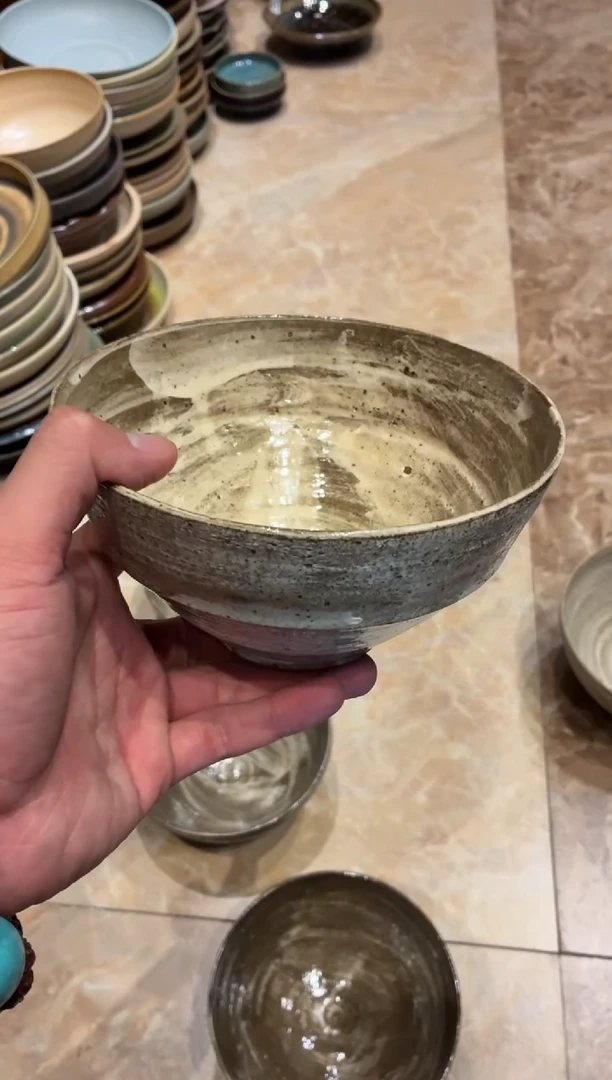 瓷片不*228微瑕粉引手工汤碗面碗