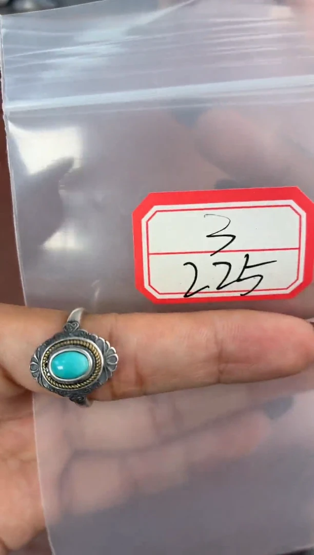银S925镶嵌绿松石戒指噶玛珠宝湖北绿松银S925