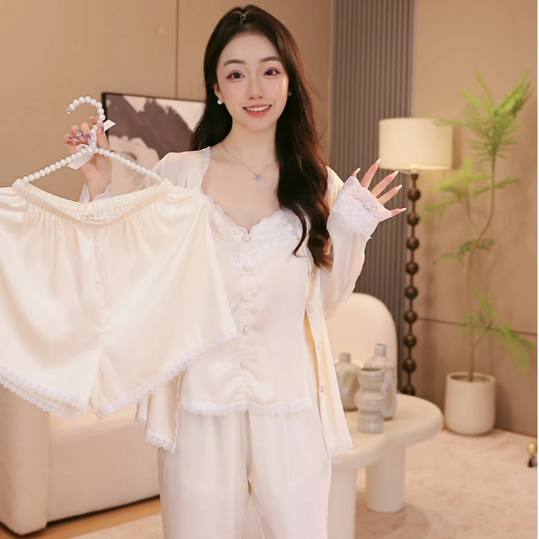 【长岛冰茶】长裤夏天薄款家居服套装春季蕾丝长袖女士公主风皮筋