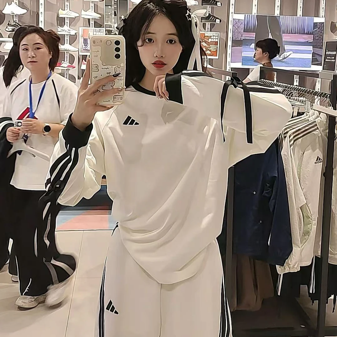 ADIDAS 三叶草秋季新款经典蝴蝶结可拆卸长袖 T恤KG3859 KG3858