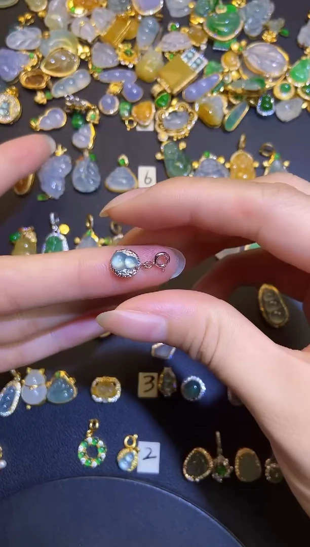 吊坠(不含链)银S925镶嵌翡翠天然A货翡翠