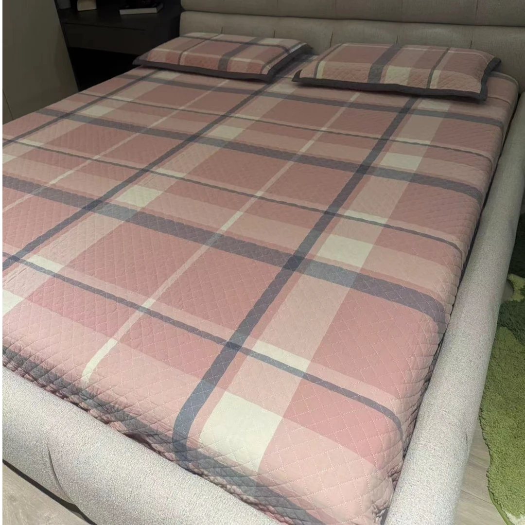 【丽姐推荐】【格子豆豆被套件】全棉色织格子豆豆被床盖三件套