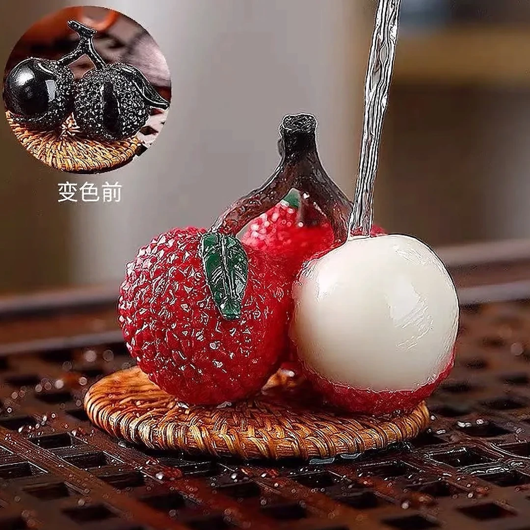 变色荔枝茶宠遇热变色大吉大利茶桌摆件茶桌趣味创新款树脂手把件