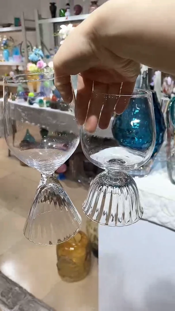 【闪购商品】水晶玻璃2只1高1矮裙底红酒杯