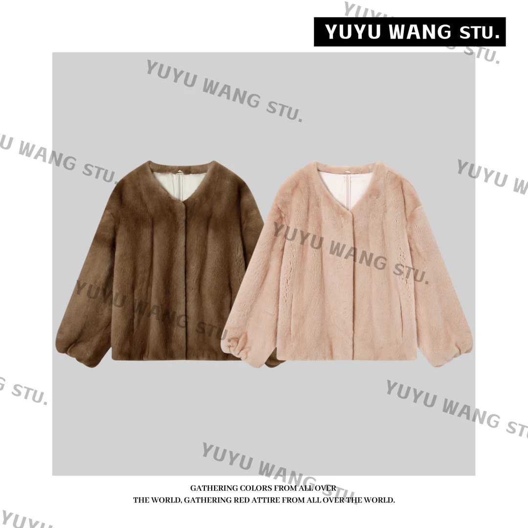YUYU WANG【浅啡】稀有级~帕斯条半川工艺紫标级水貂皮草外套大衣