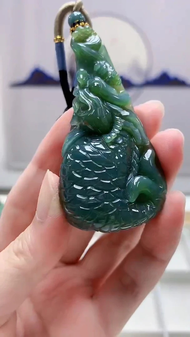 未镶嵌定制翡翠4917zm-毛货挂件100龙牌