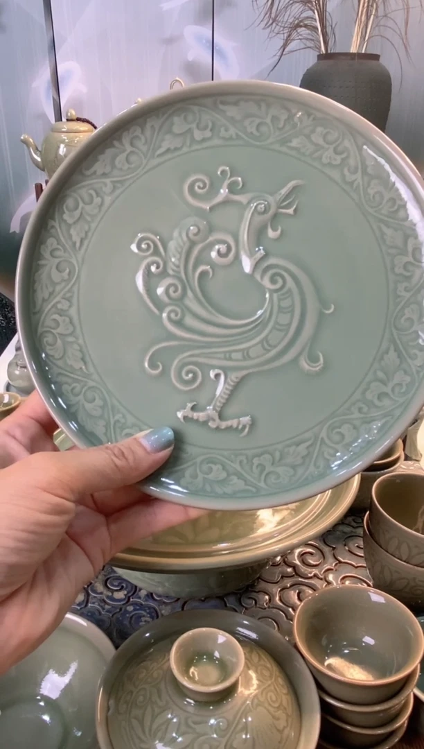 耀州窑微瑕处理毕方盘 一只