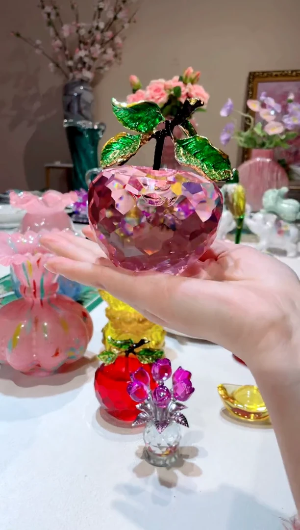 【闪购商品】琉璃手工艺品粉色水晶苹果