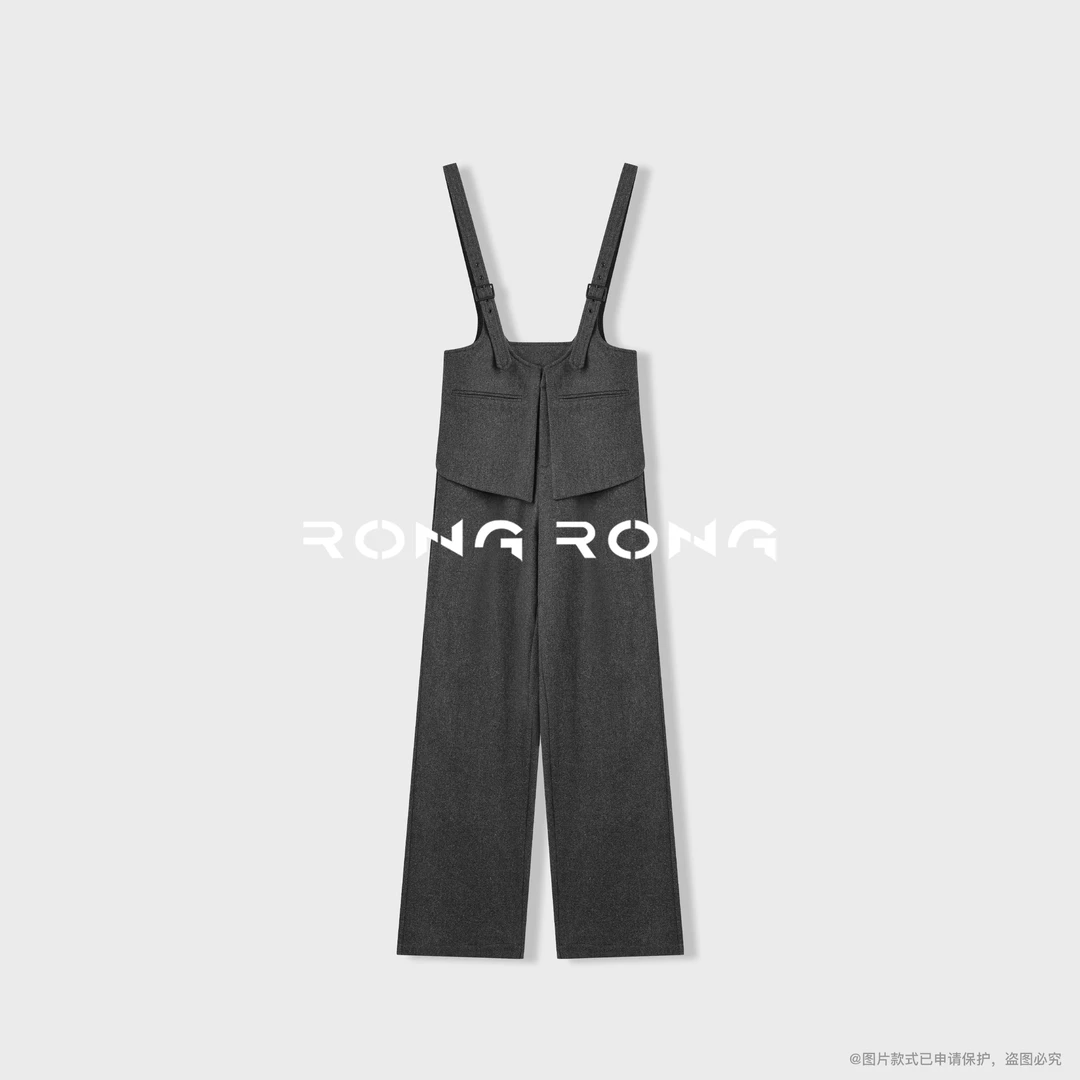 溶溶S【松弛灰渡】RONGRONG绵羊毛混纺马甲贴片松弛感连体裤25802RR