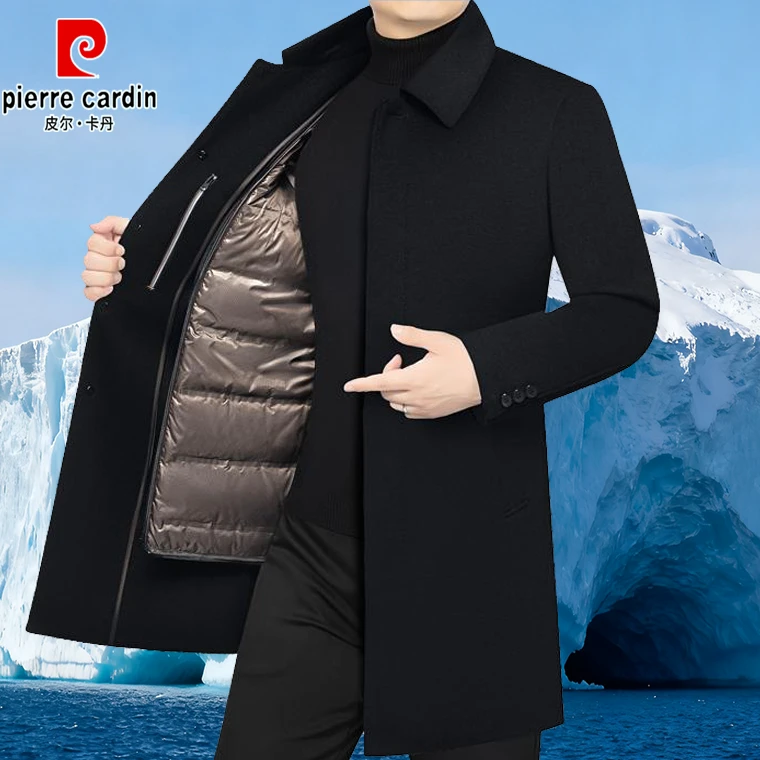 皮尔卡丹高档双面呢子外套男士大衣加厚冬季可拆卸内胆爸爸装风衣