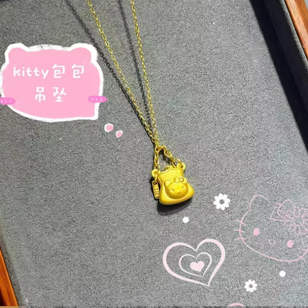 999足金钱袋kt猫包包黄金吊坠可爱手提包凯蒂猫项链女手袋3D硬金