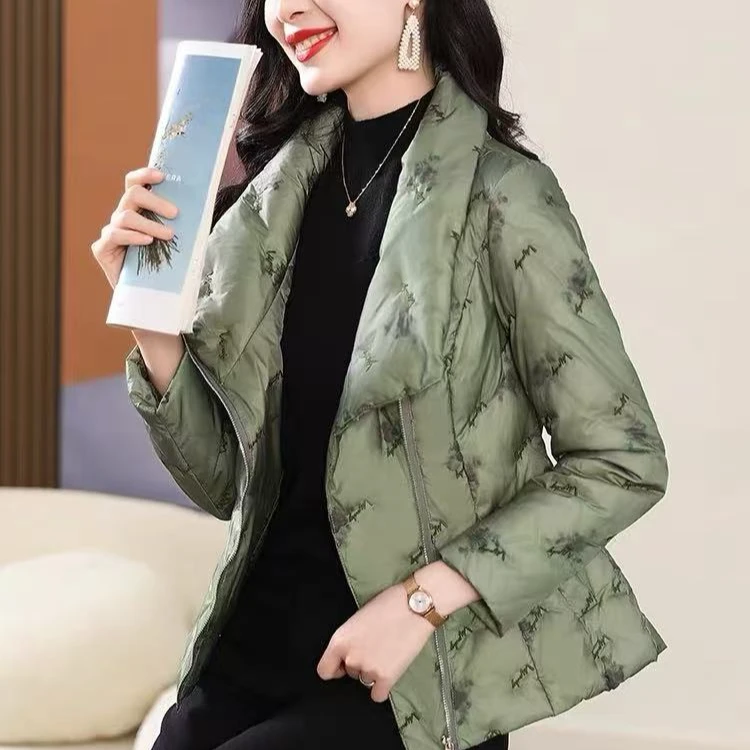 刺绣立领羽绒服2024冬季新款薄荷绿高级修身显瘦保暖外套