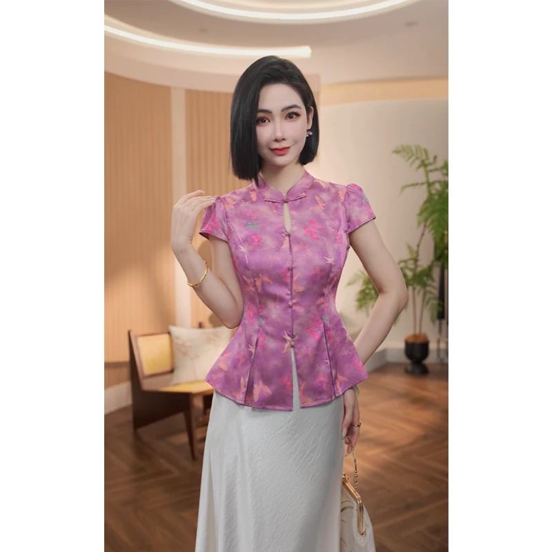 格娜夏季新中式原创设计感旗袍衬衫新款洋气显瘦上衣气质国风上衣