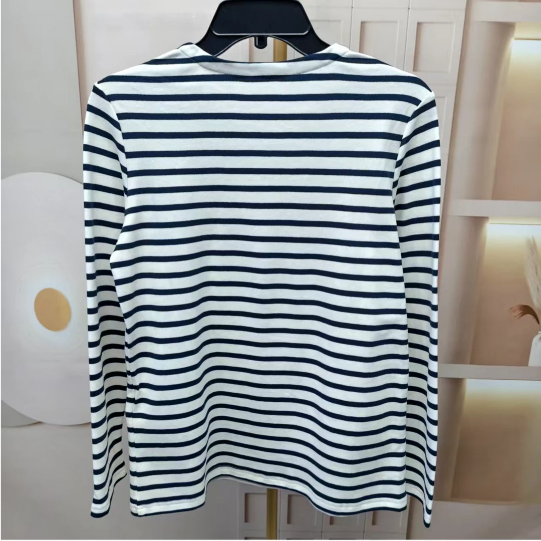 A1138     女士条纹T长袖针织休闲百搭圆领