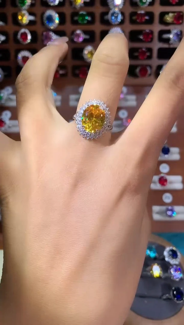 无925银金丝雀色黄色戒指1012