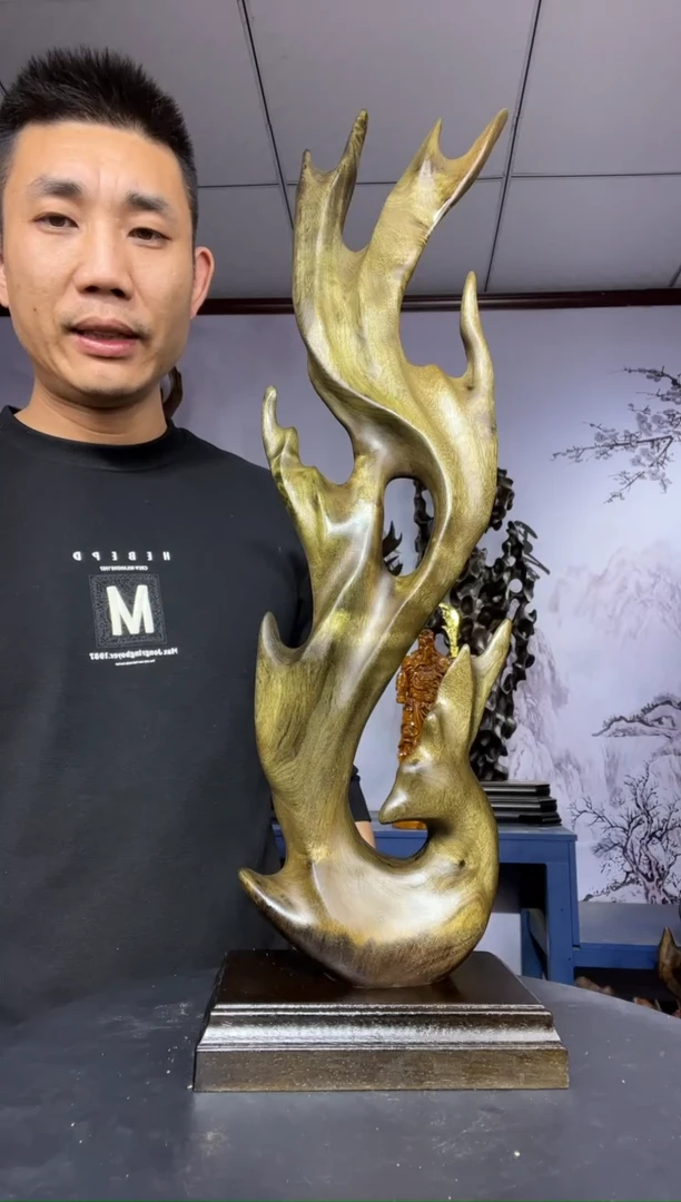 金丝楠木雕款寿*石金丝楠木工艺品摆件