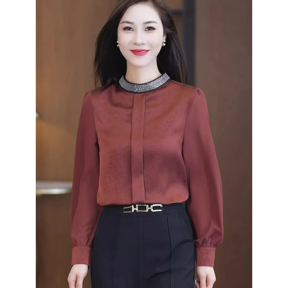 长袖衬衫女装2025新款爆款洋气时尚显瘦上衣女士打底衬衣春秋季