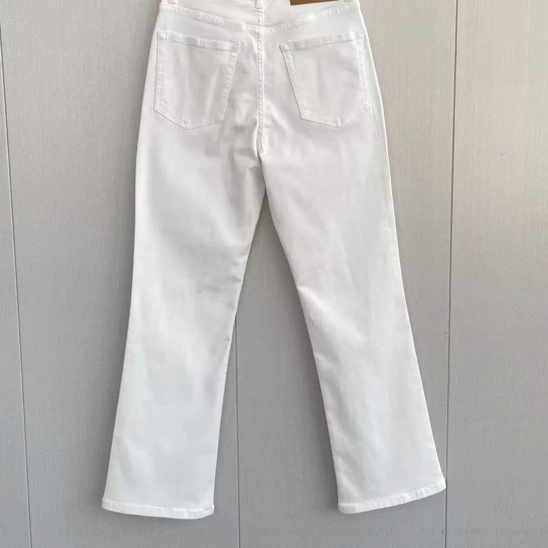 库存白色牛仔裤微喇裤女百搭