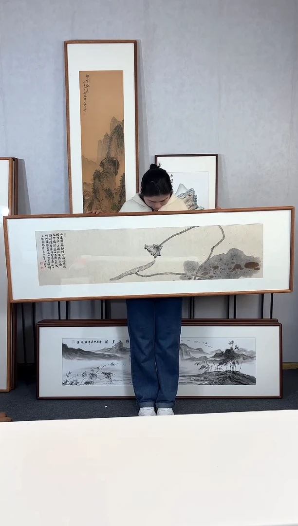 【闪购商品】国画手绘*禅意荷花*52*172cm实木框