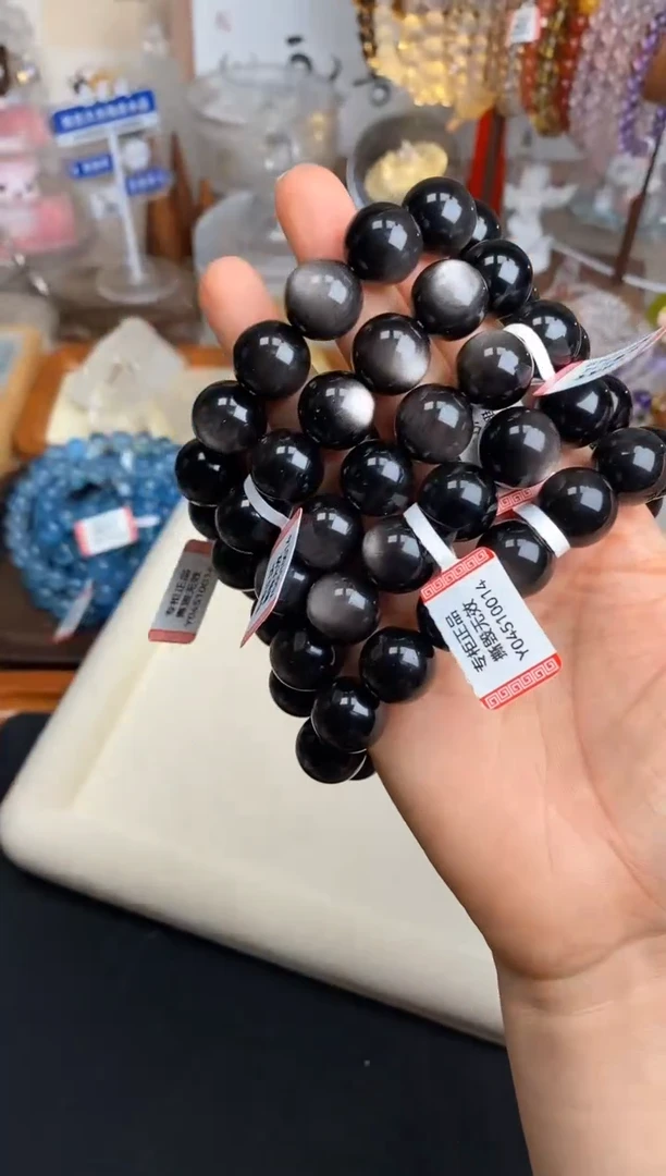 【闪购商品】黑曜岩手链未镶嵌14m银耀石