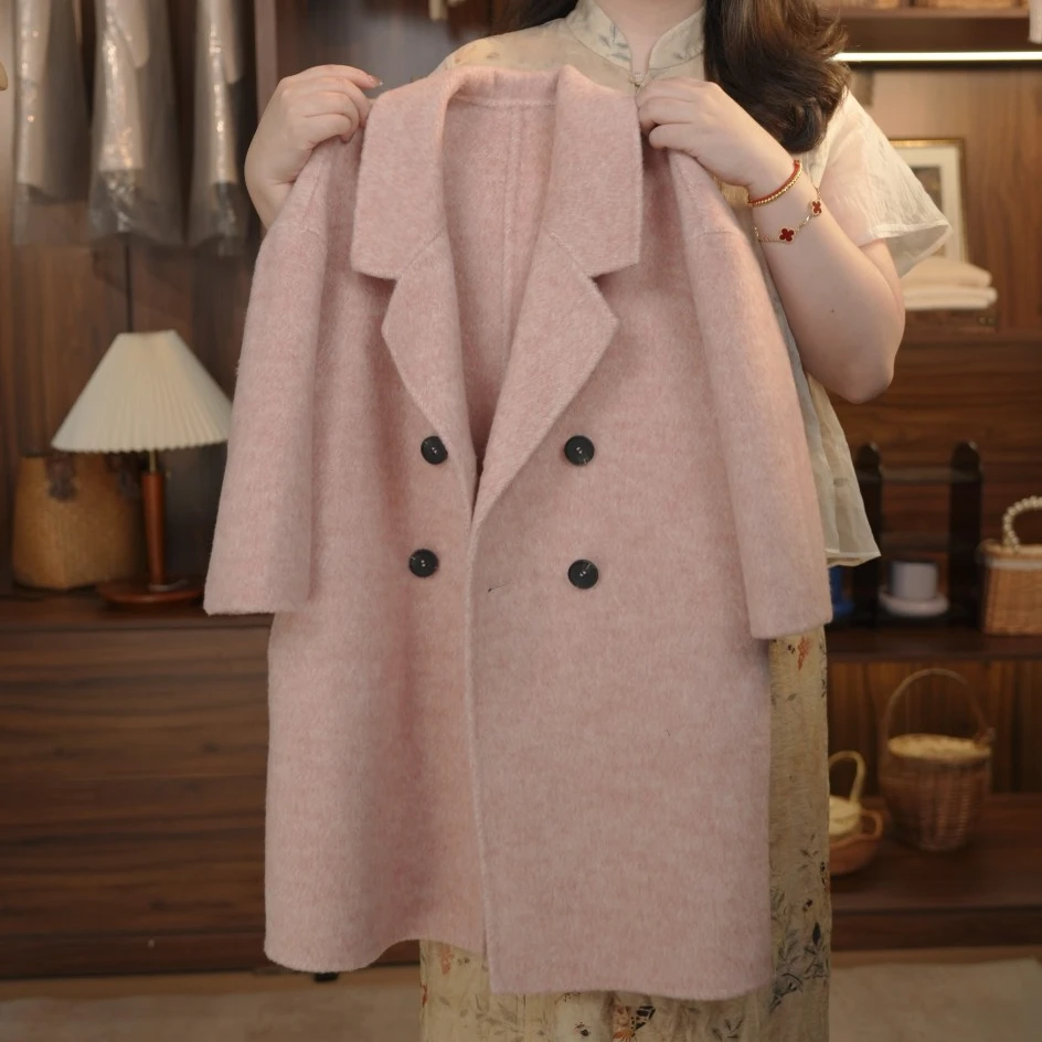 泡芙定制 2024冬款纯手工双面绵羊毛女童长款大衣 DY241006