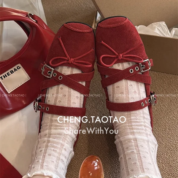 ELIAUK丨“蝶梦霓裳”真皮芭蕾舞玛丽珍鞋女夏款蝴蝶结复古平底单鞋