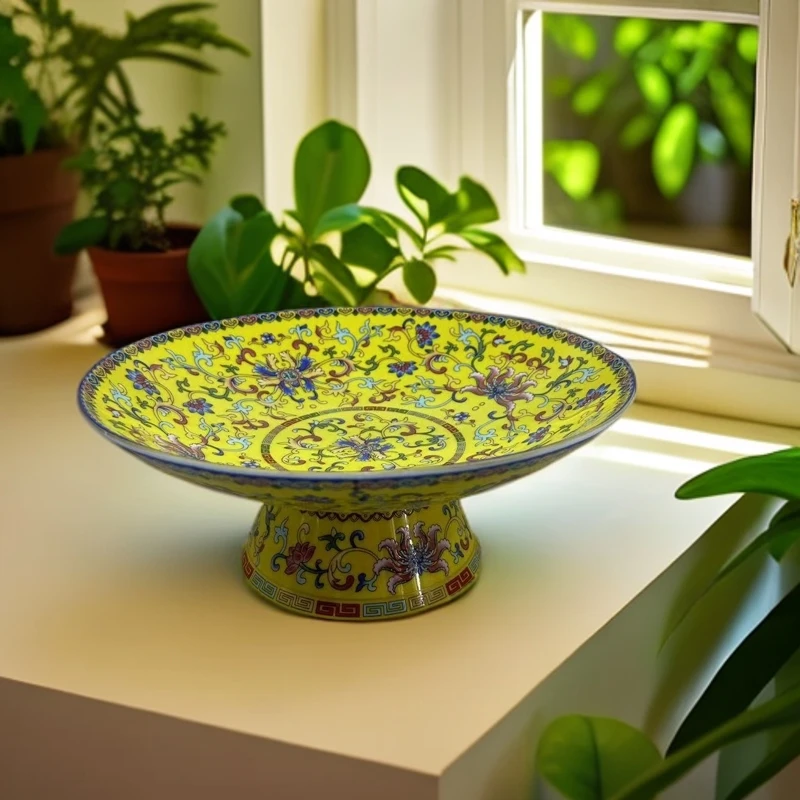 ZY-DP-A14帝王黄缠枝莲果盘-大号/高10.5厘米宽25.5厘米/仅有一件