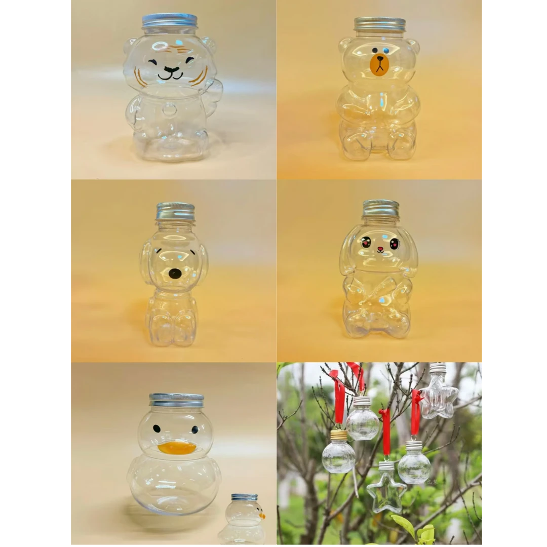 网红瓶子 星星瓶灯泡瓶 爱心 圣诞树瓶带盖奶茶瓶储物瓶 可爱卡通