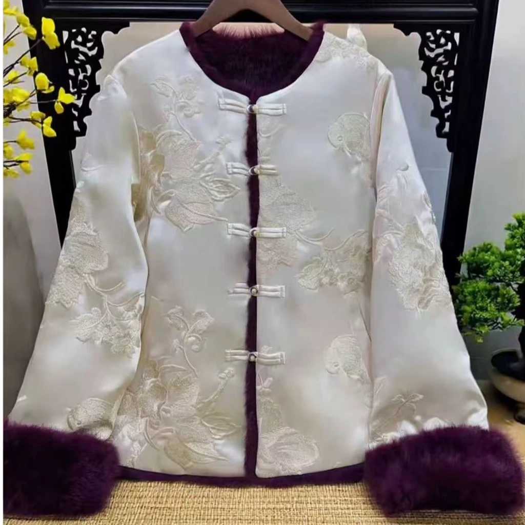 【牡丹亭】25款双面穿獭兔毛国风金字刺绣厚外套女