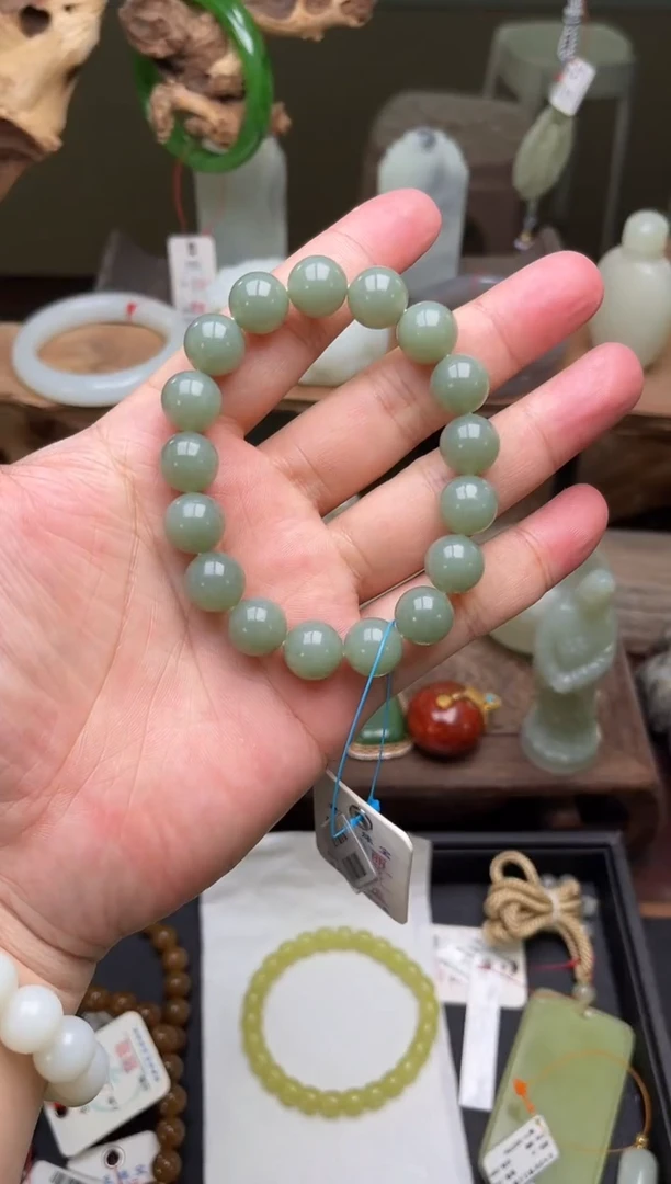 和田玉未镶嵌手串卡12且末蓝 圆珠 多样性发一