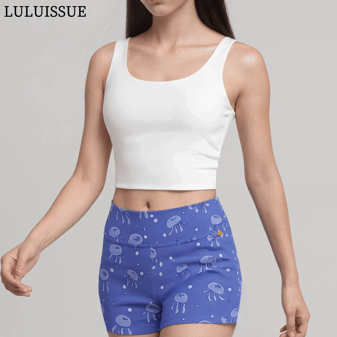 LULUISSUE｜水母健身提臀舒适透气蓝色女子束腰弹力花短裤瑜伽裤