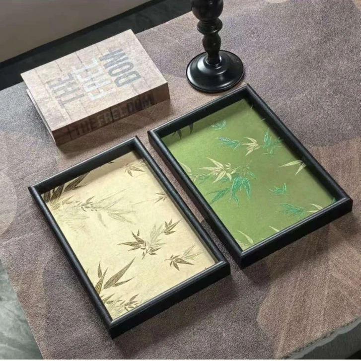 刺绣光影竹叶款托盘收纳托盘置物盘小物件收纳盘客厅桌面托盘