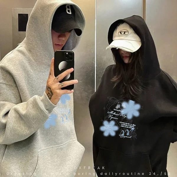 情侣卫衣2025春秋冬新款爆款一男一女潮牌高级感纯棉宽松连帽卫衣