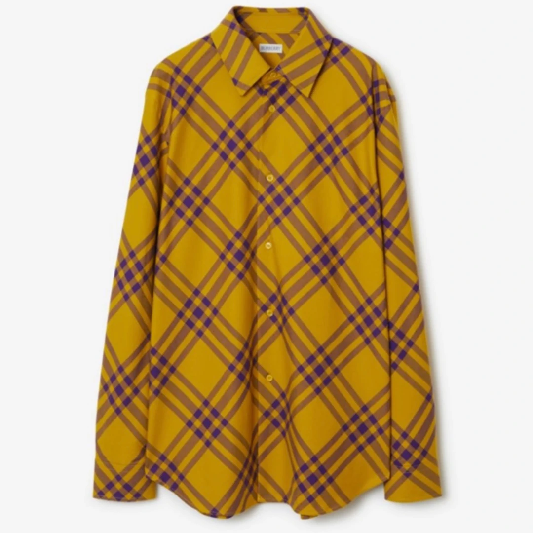 未使用 BURBERRY/博柏利 秋梨黄格纹长袖衬衫 MSN30202