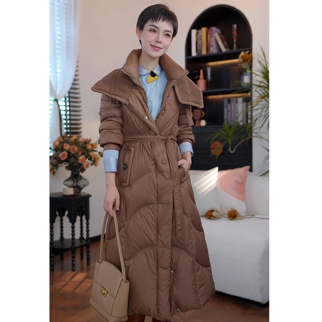 【蜜客严选】高级感中长款冬季保暖显瘦鸭绒羽绒服2501Y000051