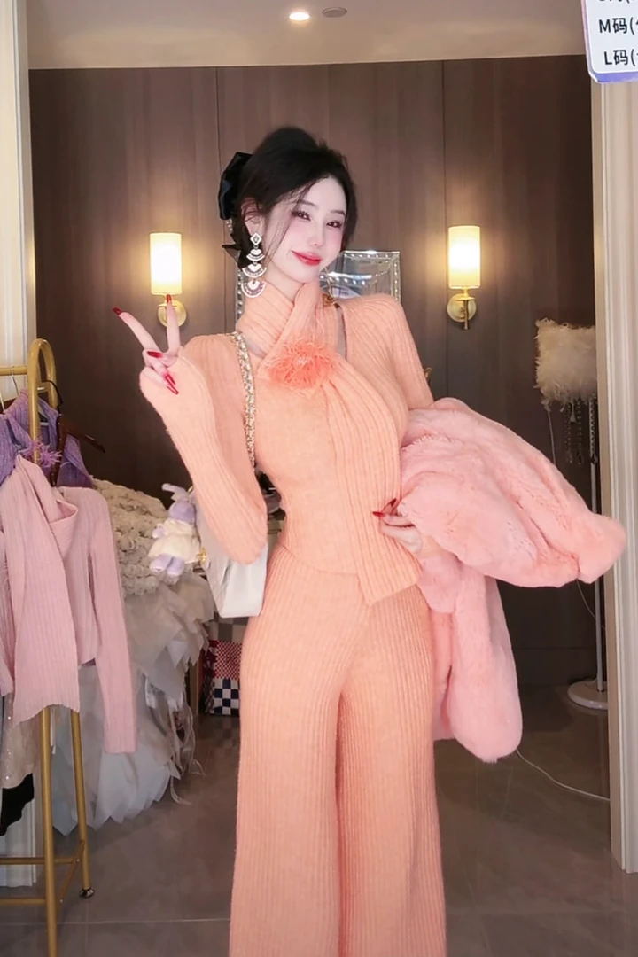 【雅乔定制】心电感应 时尚休闲套装毛衣裤子两件套DYTH-24103619