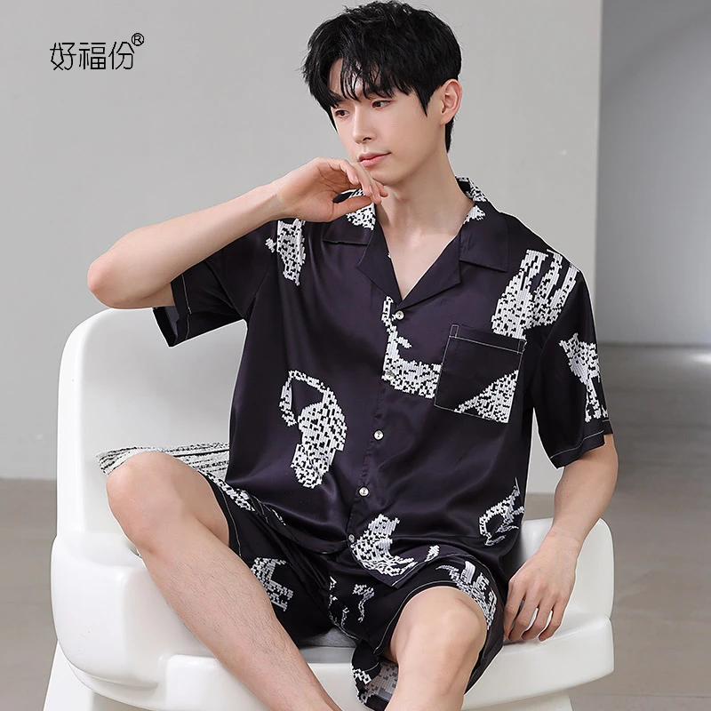 【好福份】夏季男士冰爽丝睡衣短袖可外穿家居服-24085像素豹
